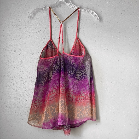 FREE PEOPLE SEQUIN MULTI-COLOR ANIMAL PRINT CAMI TOP BLOUSE SHIRT SIZE LARGE - Picture 3 of 16